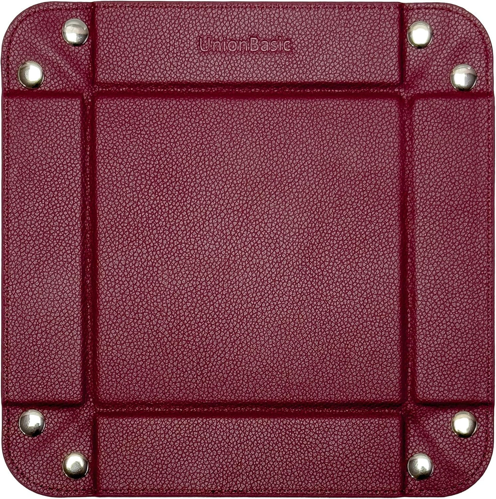 UnionBasic Small Jewelry Tray for Rings Watches Earrings, Entryway Catchall Caddy for Coins Keys Change, Nightstand Bedside Valet Holder, Trays for Electronic Gadgets, Lychee Burgundy