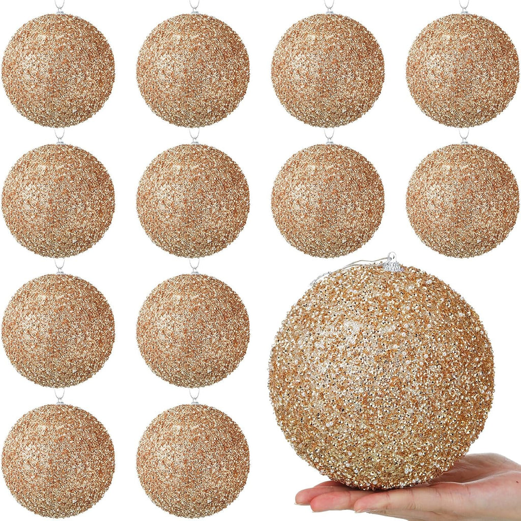 Wettarn 12 Pieces Champagne Gold Large 6" Christmas Balls Ornaments