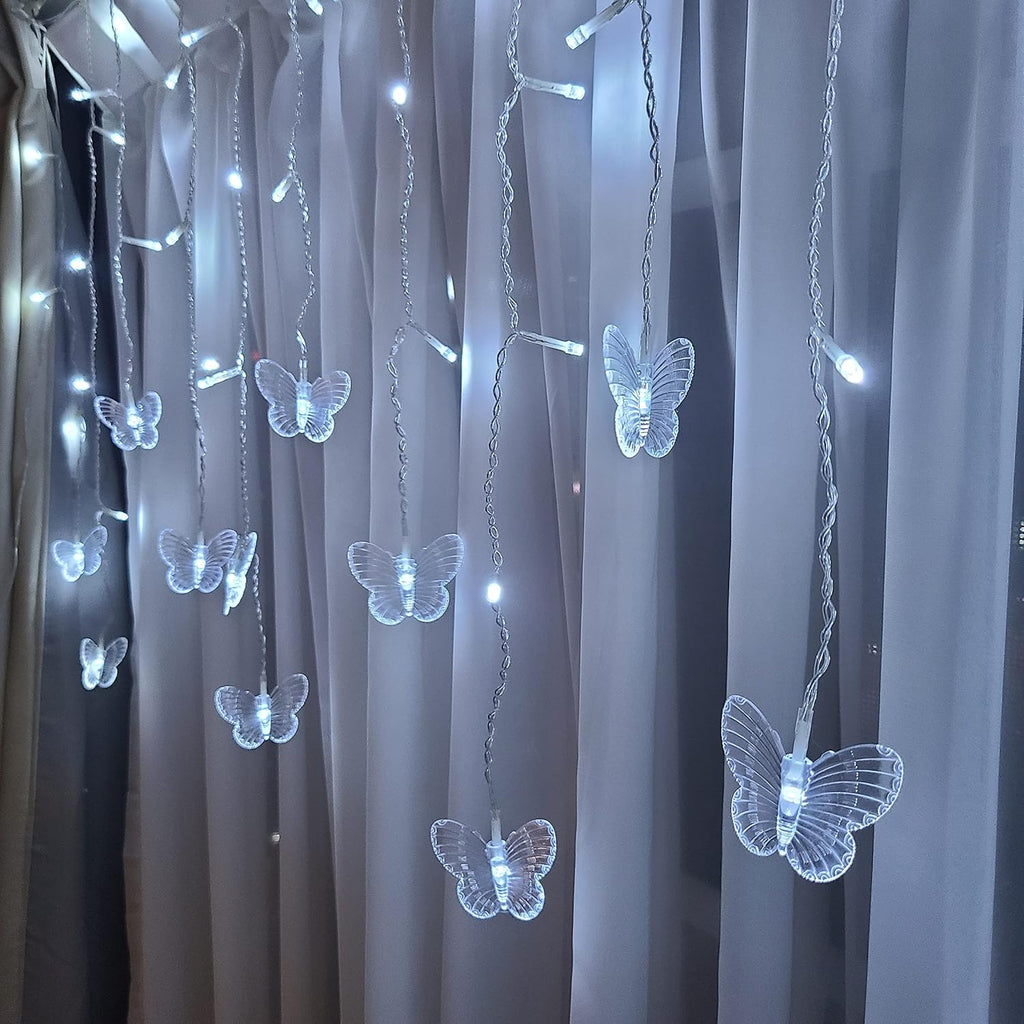 Butterfly Curtain Fairy Lights USB Plug in, 8 Modes 96 LED 11.5FT Firefly Window Twinkle Timer String Lights with Remote for Bedroom Patio Christmas Wedding Party Decoration (Pure White)