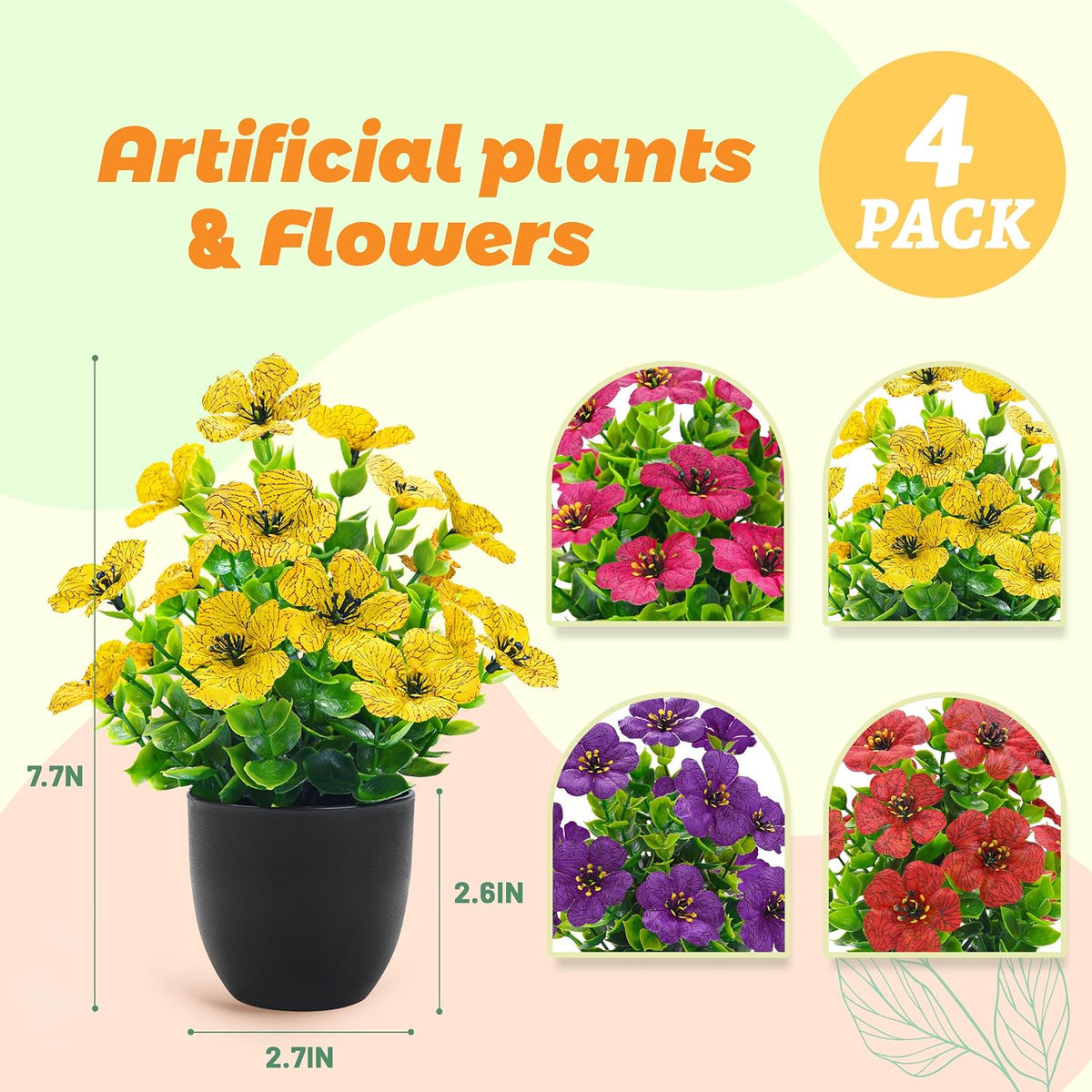 Der Rose 4 Pack Fake Flowers with Fragrance Discs for Black Bathroom Decor