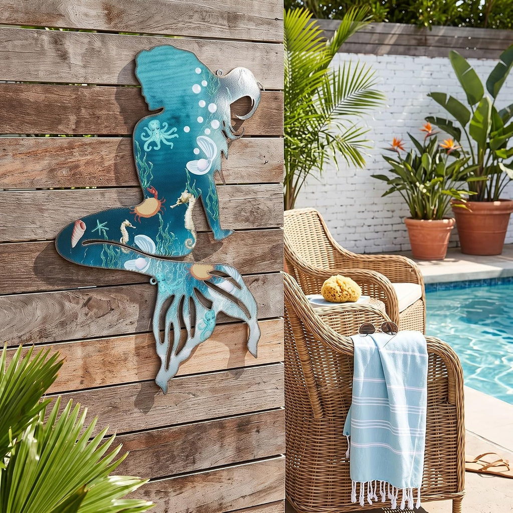 Demissle Metal Mermaid Wall Art Decor, 15 x 9.7 Inches, Delicate Style