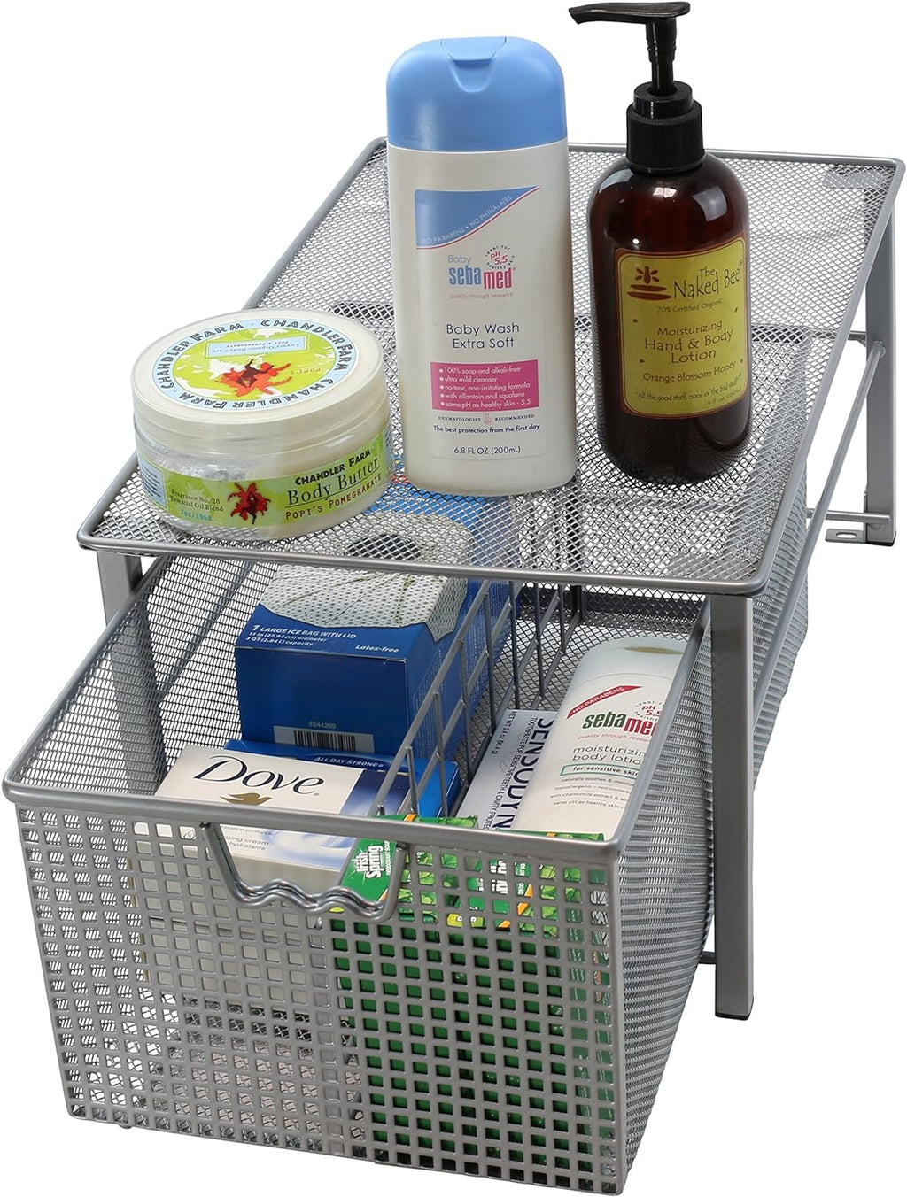Deco Brothers Stackable Pull Out Cabinet Sliding Basket with Divider, Large