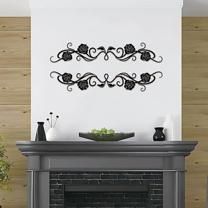 ESTART Metal Rose Scroll Wall Decor, Long Iron Scroll Vine Wall Art
