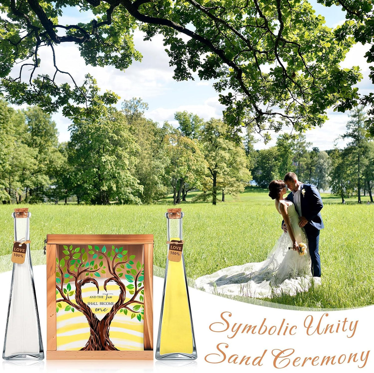 Blosssound Unity Sand for Wedding Ceremony Set and The Two Shall Become One Unity Sand Ceremony Shadow Box and Vases for Wedding Centerpiece Marriage Bridal Party Supplies
