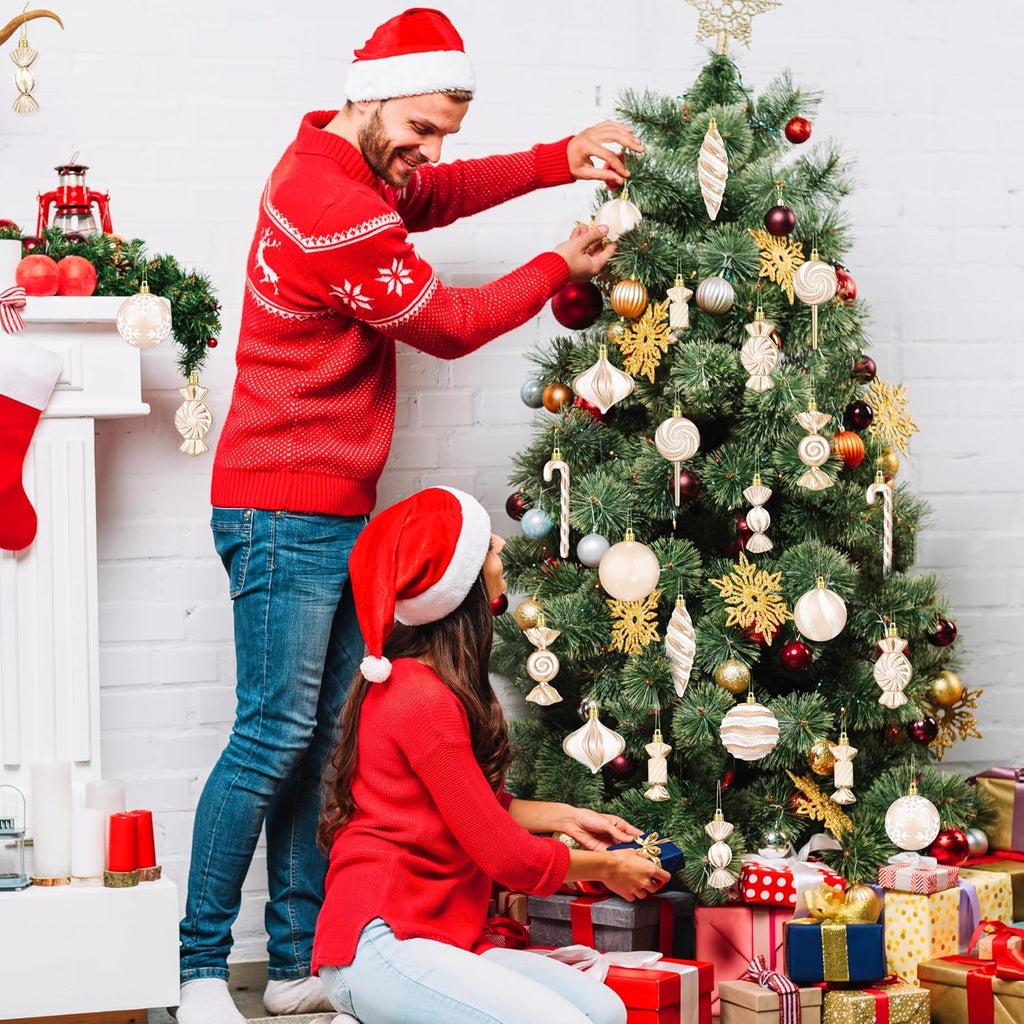 48Pcs Christmas Ornament Candy Lollipop Set Hanging Plastic, Champagne Gold