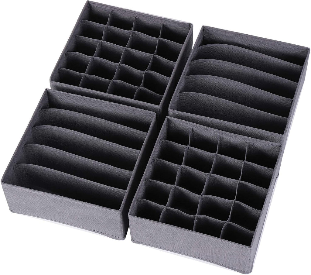 DIOMMELL 4 Pack Foldable Cloth Storage Box Closet Dresser Drawer Organizer Fabric Baskets Bins Containers Divider for Clothes Underwear Bras Socks Lingerie Clothing, Dark Grey 22-0000