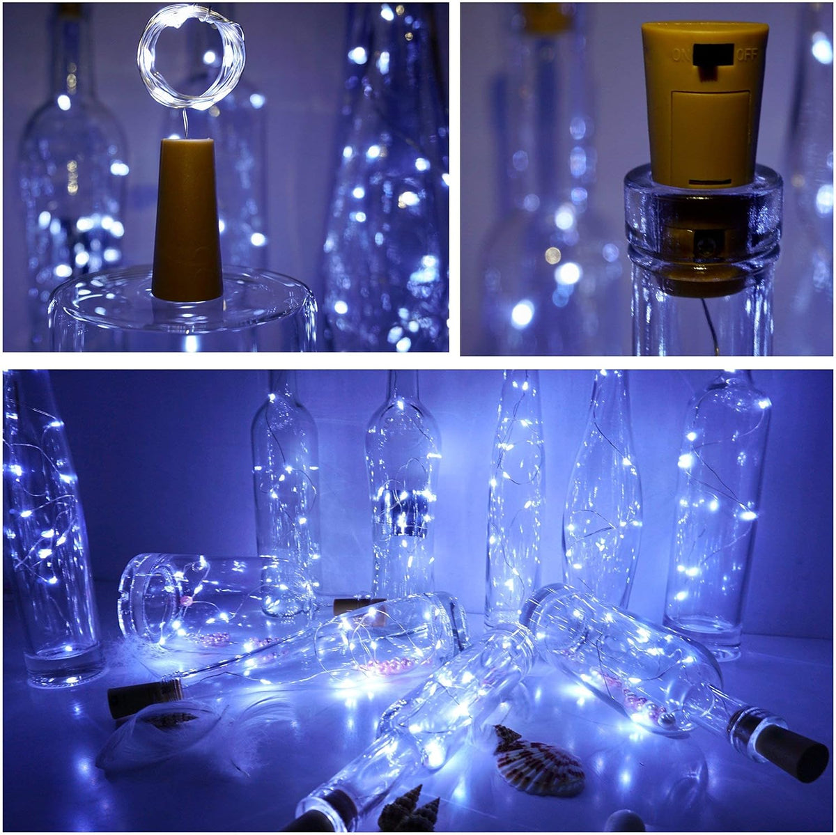 SmilingTown Wine Bottle Lights with Cork 15Pack 10 LED 40 Inches Battery Operated Silver Wire Liquor Fairy Mini String Lights for Party Christmas Halloween Wedding Decoration