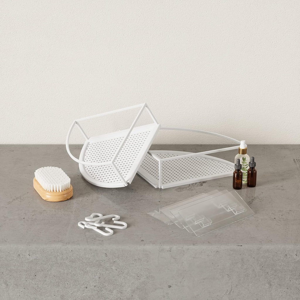 Umbra Cubiko Shower Caddy, Metal Corner Shelf with Adhesive, White