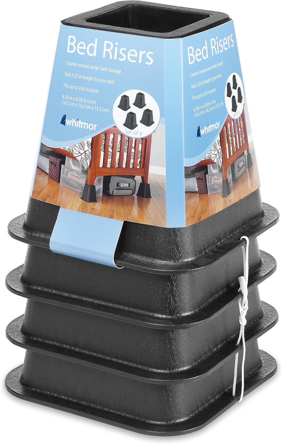 Whitmor Bed Risers - Black (Set of 4) (Pack of 2)