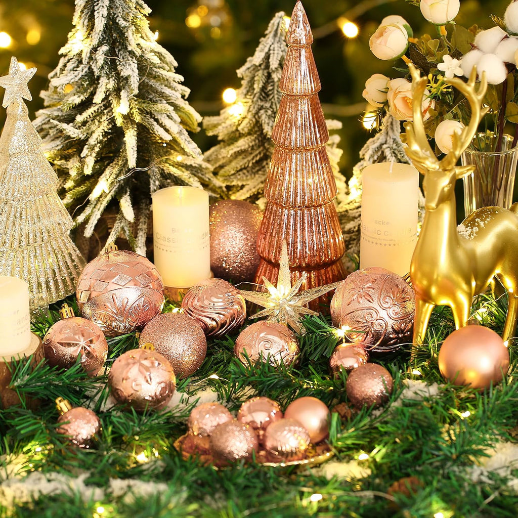34ct Rose Gold Christmas Ball Ornaments Shatterproof Plastic Christmas Tree Decorations for Xmas Party Home Office Holiday Decor -Medium Size (2.36"/ 60mm)