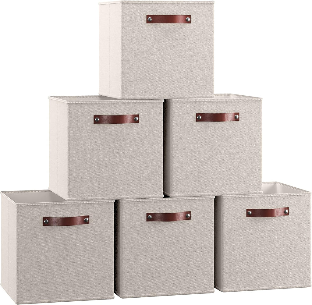 Ornavo Home 13x13 Foldable Fabric Storage Cube Bins, 6 Pack, Beige
