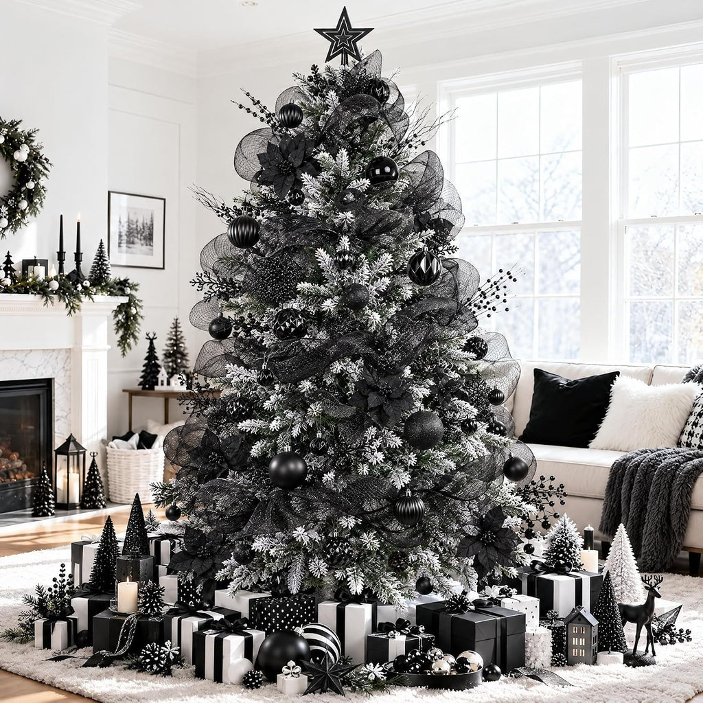 Ouddy Decor 105 Pcs Black Christmas Tree Ball Ornaments Decorations Set
