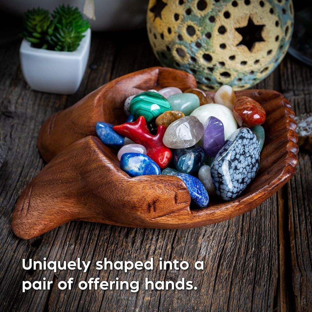 Wooden Hands Bowl, Crystal Display, Rock Display, Brown, Medium