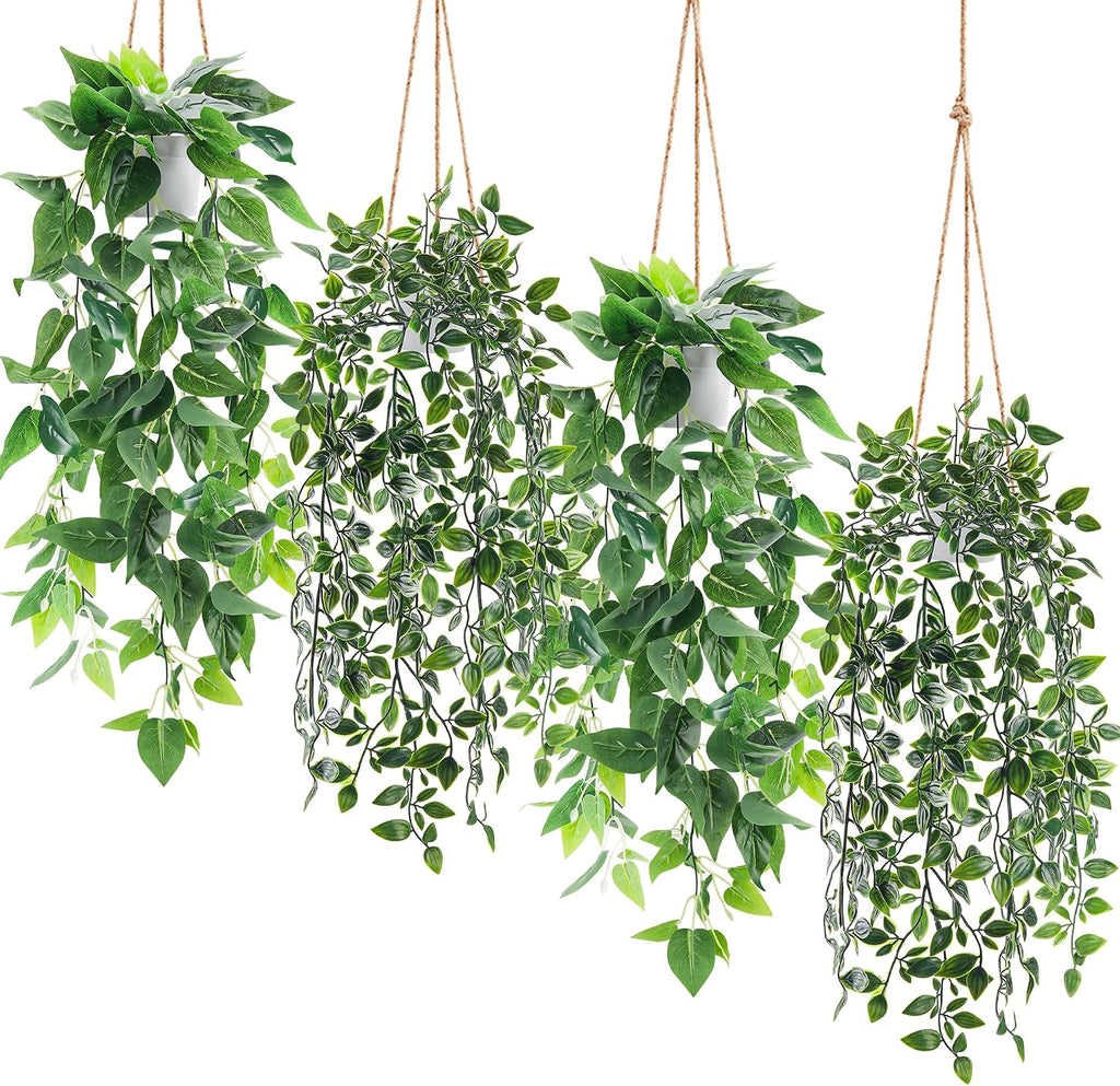 Der Rose 4Pcs Artificial Hanging Plants Fake Vines for Wall Shelf Decor