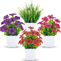 Der Rose 4 Pack Small Artificial Flowers in White Pots, Spring Home Decor