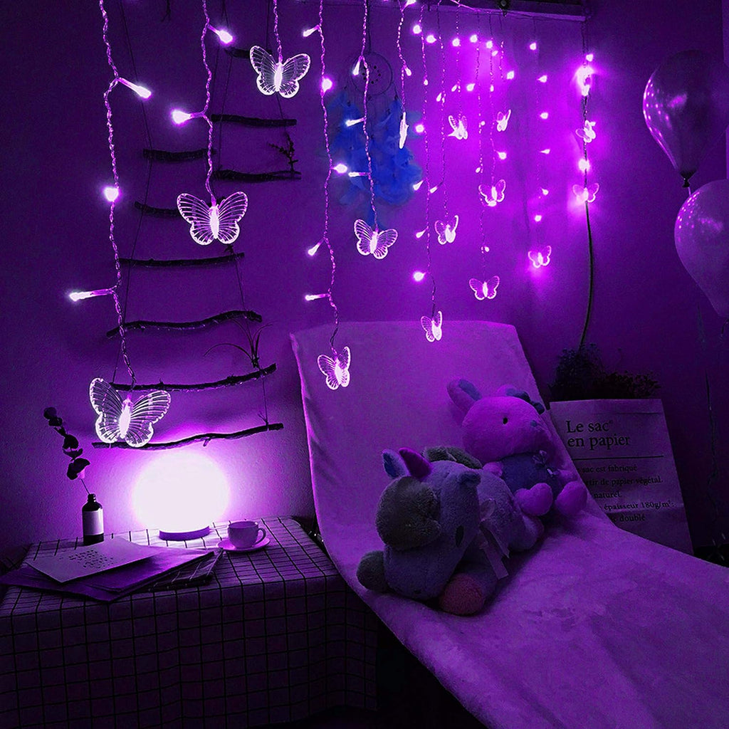Butterfly Curtain Lights, 4.9ft 48 LED USB Window Fairy Lights 10 Butterflies 8 Modes Firefly Twinkle String Lights for Room Bedroom Wall Ceiling Party Wedding Christmas (Purple)
