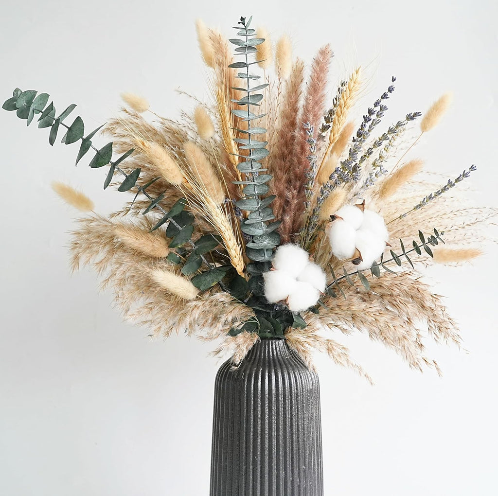 Handmade Dried Flower Bouquet - Pampas Grass, Eucalyptus & Cotton Stems - Boho Home Decor, Wedding Centerpiece, Floral Arrangements & Vase Fillers