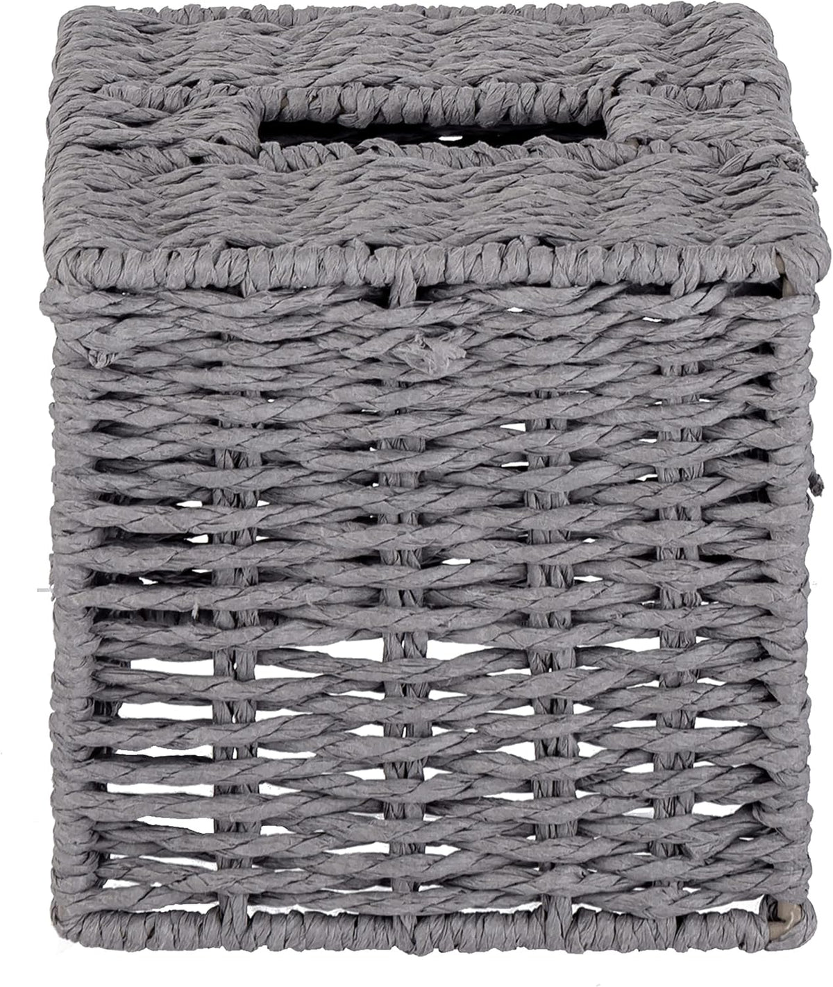 MyGift Gray Tissue Box Cover Square with Lid - Decorative Rattan Kleenex Holder, Woven Cube Tissue Holder for Bathroom Toilet Bedroom Living Room Kitchen Table Desk Office Car