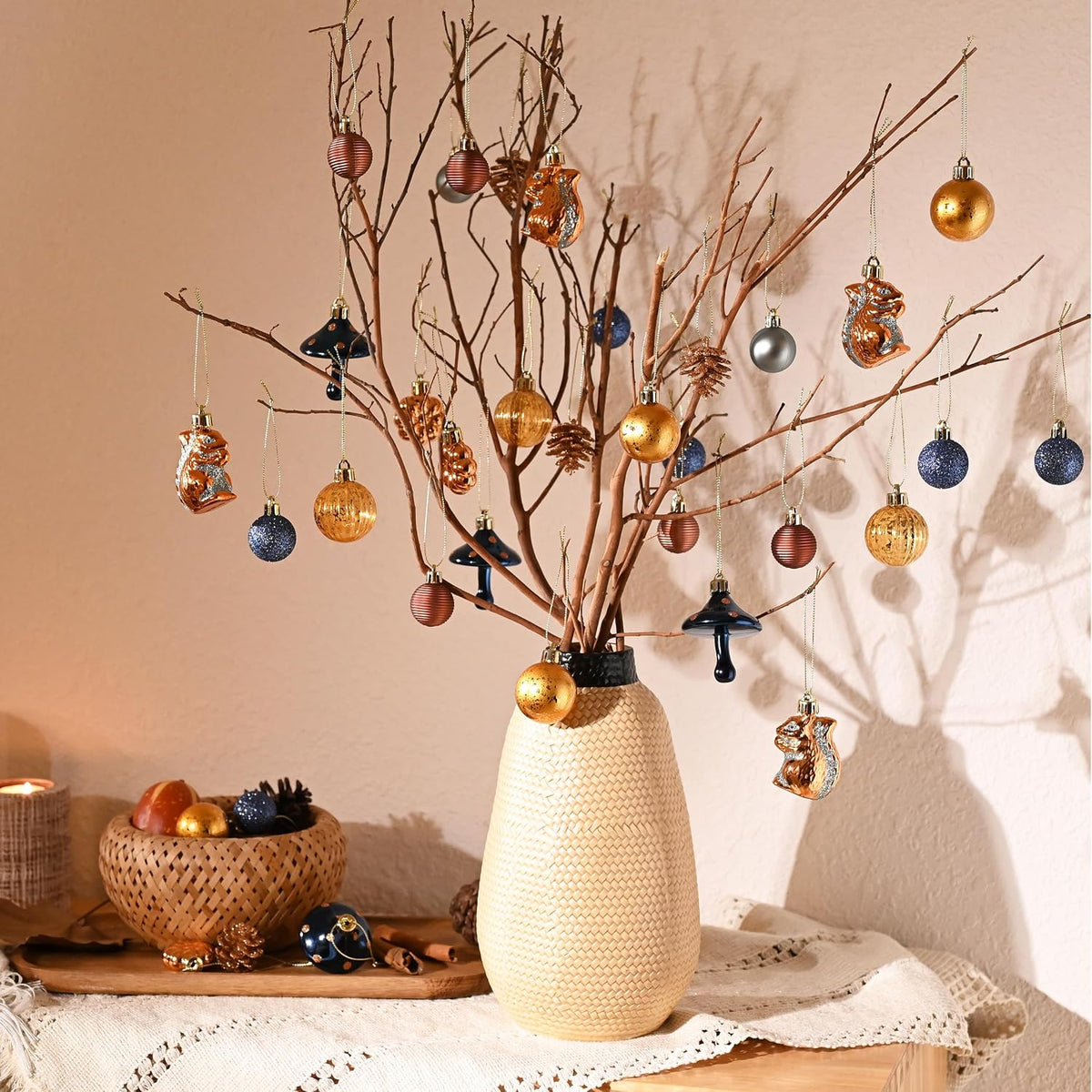 DecorbyHannah 45ct Mini Christmas Ornaments Set Tree Decoration Blue Copper