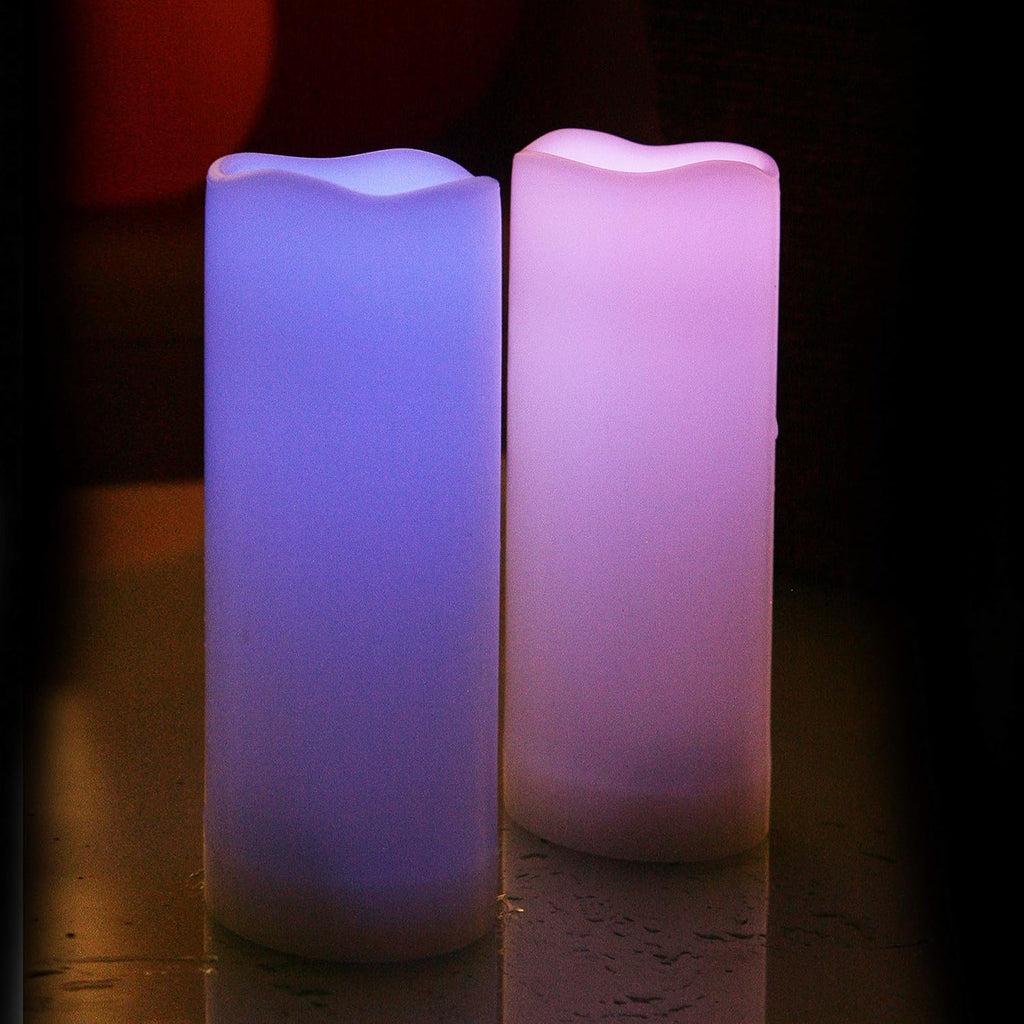 2 Pack Color Changing LED Flameless Pillar Candles with Remote, 3” x 8”