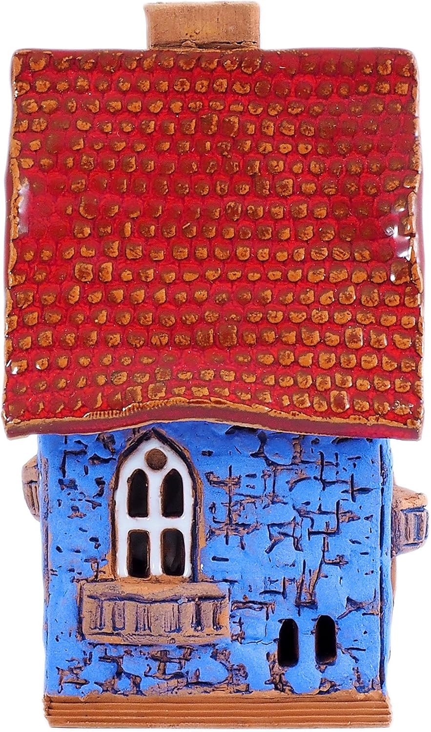 Ceramic Houses and Villages Collection - Handmade House Miniature Cone Incense Holder Burner Handcrafted Blue House Hand Painted R503