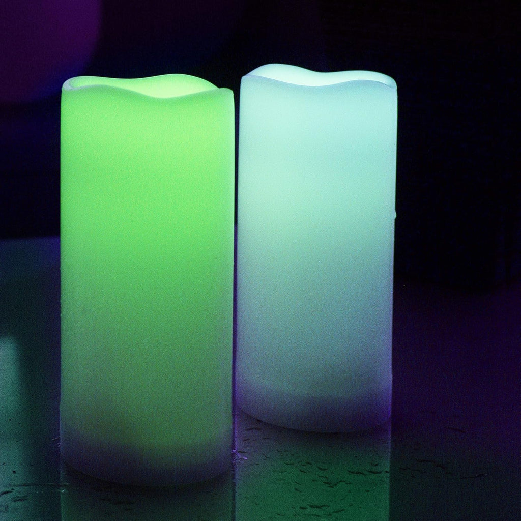 2 Pack Color Changing LED Flameless Pillar Candles with Remote, 3” x 7”