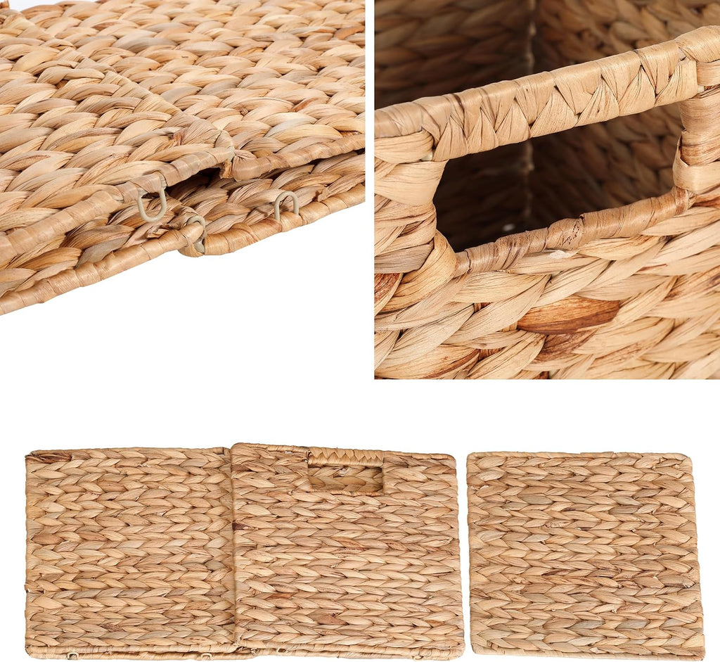 11x11x11in Water Hyacinth Storage Baskets, 11 Inch Cube Storage Bins, Woven Baskets for Storage, Wicker Storage Basket for Shelves Set of 3
