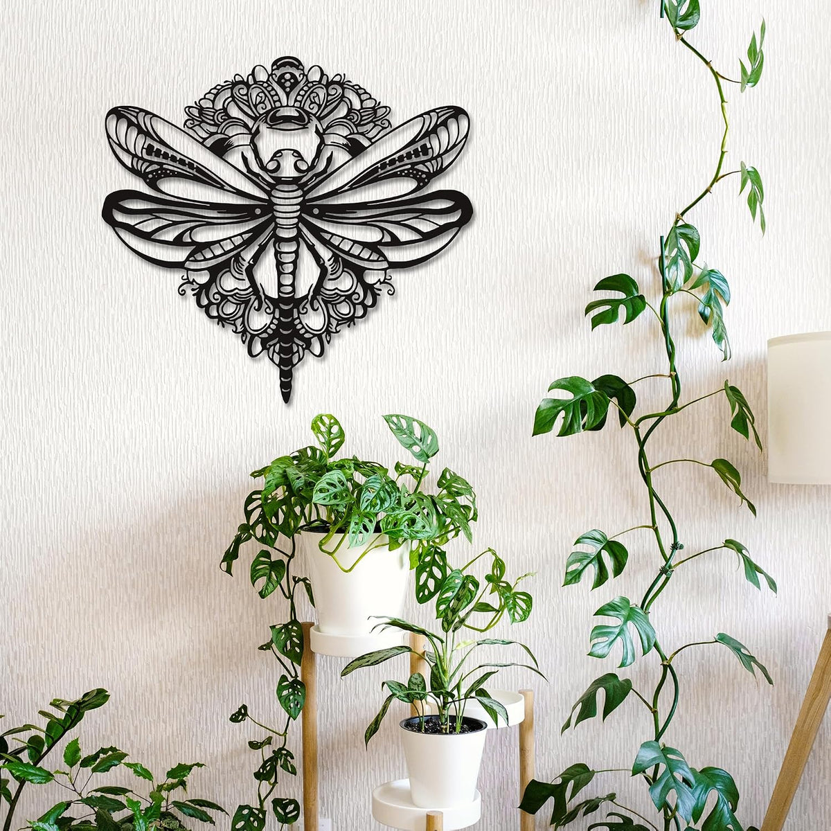 Rajukit Floral Dragonfly Metal Wall Art for Patio Garden