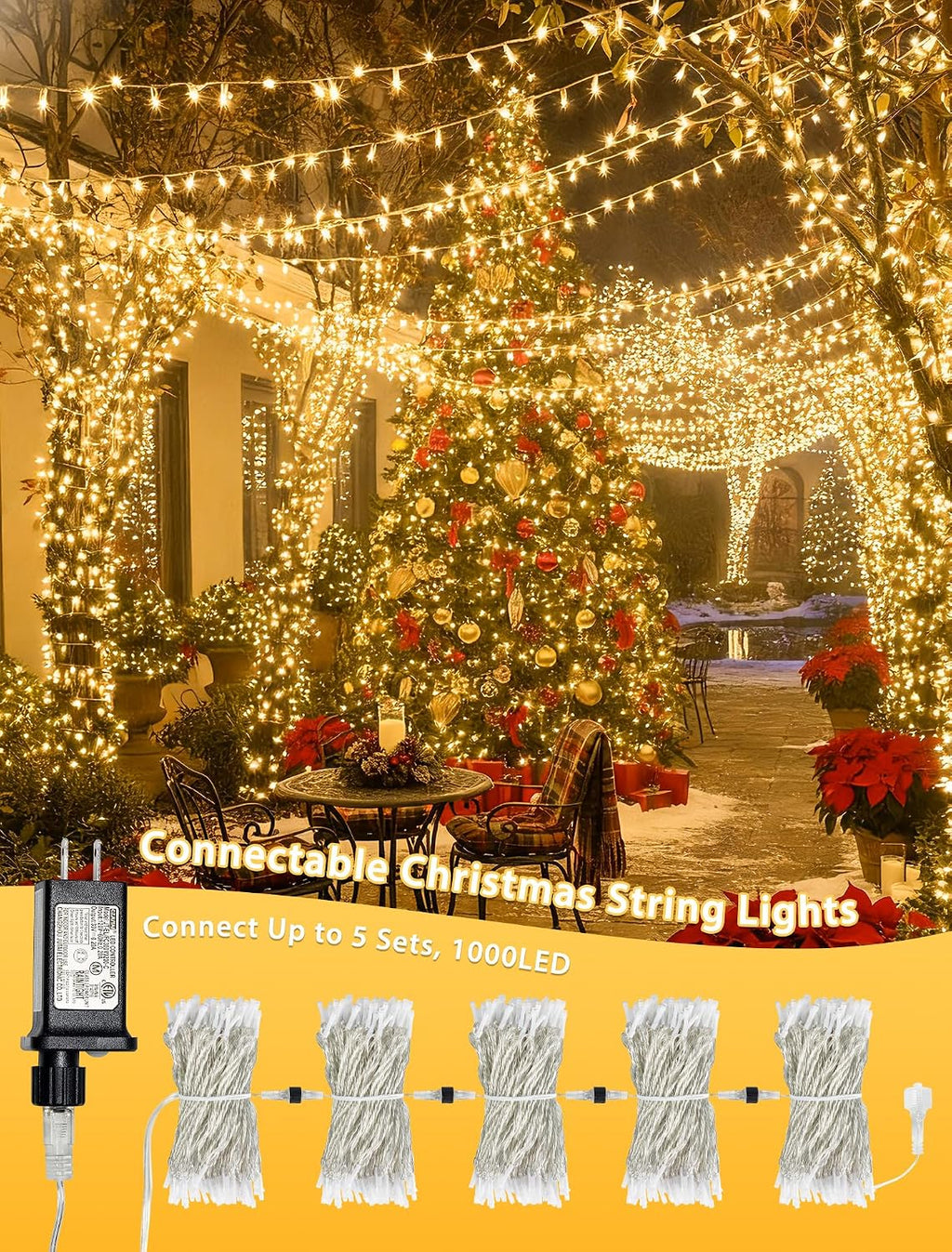 YOUNGAR Connectable 98 FT String Lights Outdoor,200 LED Christmas Lights