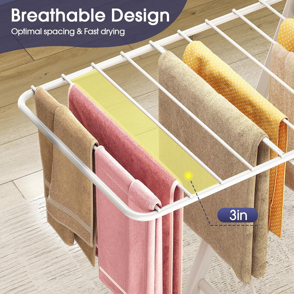 APEXCHASER Clothes Drying Rack, 67.3" L Height Adjustable, Foldable, White