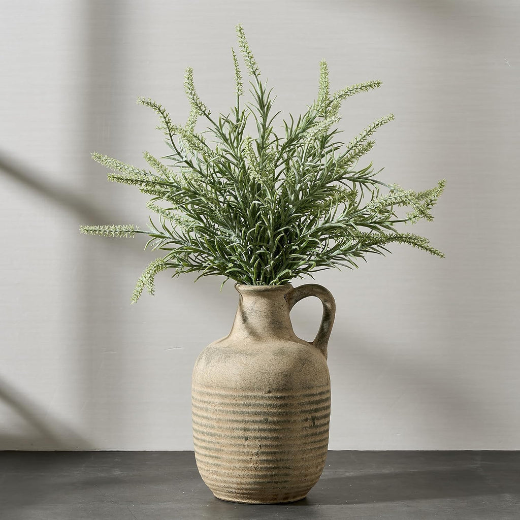 SIDUCAL Rustic Ceramic Farmhouse Flower Vase with 1 Handle-Height 8.43" Terracotta Vase, Unique Textured Pottery Flower Vases for Home Decor, Table, Wedding, Living Room, Shelf Decor, Terra