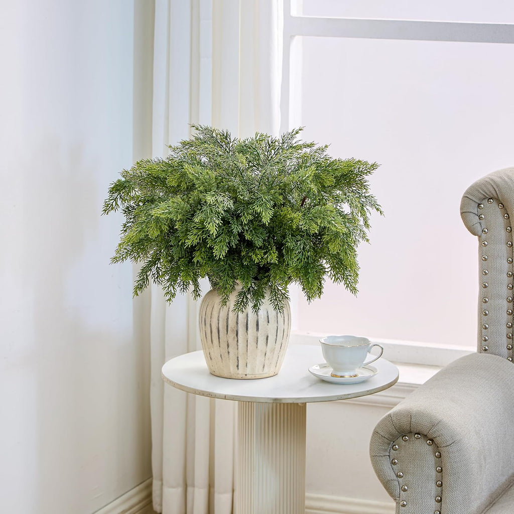 20 inch Long Real Touch Cedar Stems, Artificial Faux Greenery 8Pcs