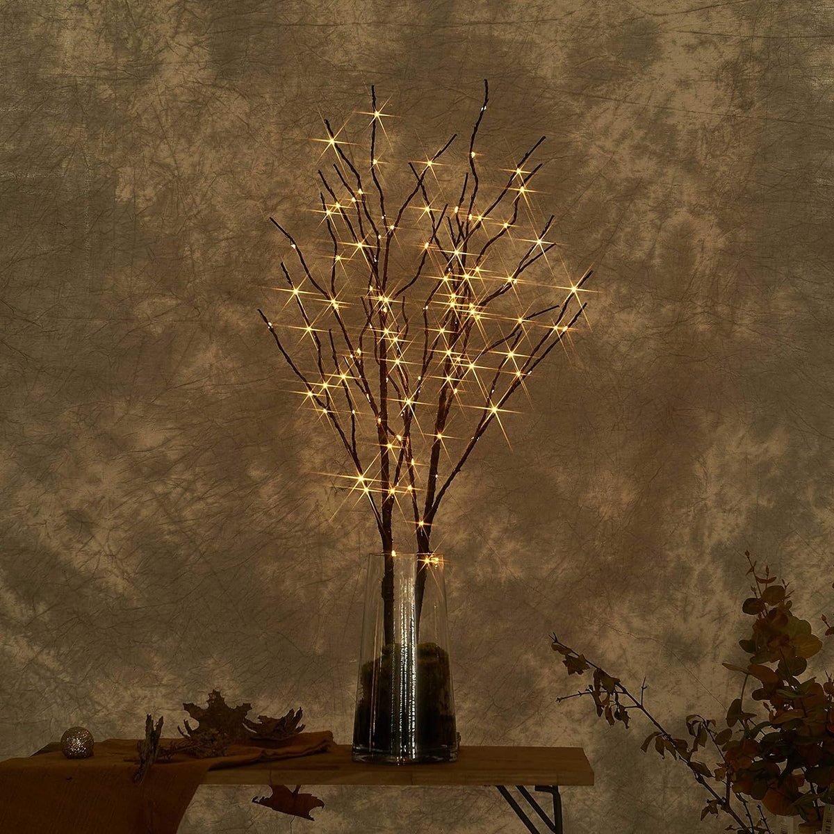 LITBLOOM Lighted Brown Willow Branches 32IN 100 LED with Timer Battery Operated, Tree Branch with Warm White Lights for Holiday Christmas Decoration Indoor Outdoor