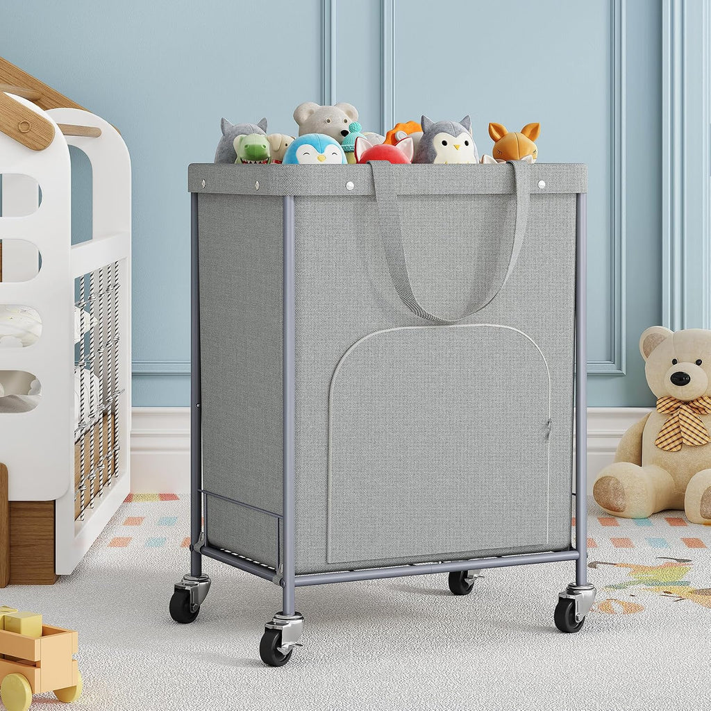170L Large Laundry Basket with Wheels, Rolling Laundry Hamper Easy Access Clothing Minimizes Bending, Laundry Cart with 4 Silent Casters & Removable Bag for Bedroom, Bathroom, Laundry Room, Gray
