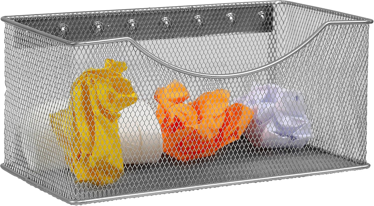 YBM HOME Wire Mesh Magnetic Storage Basket, Trash Caddy, Container, Desk Tray, Office Supply Organizer Silver for Refrigerator/Microwave Oven or Magnetic Surface in Kitchen or Office (1, Large)