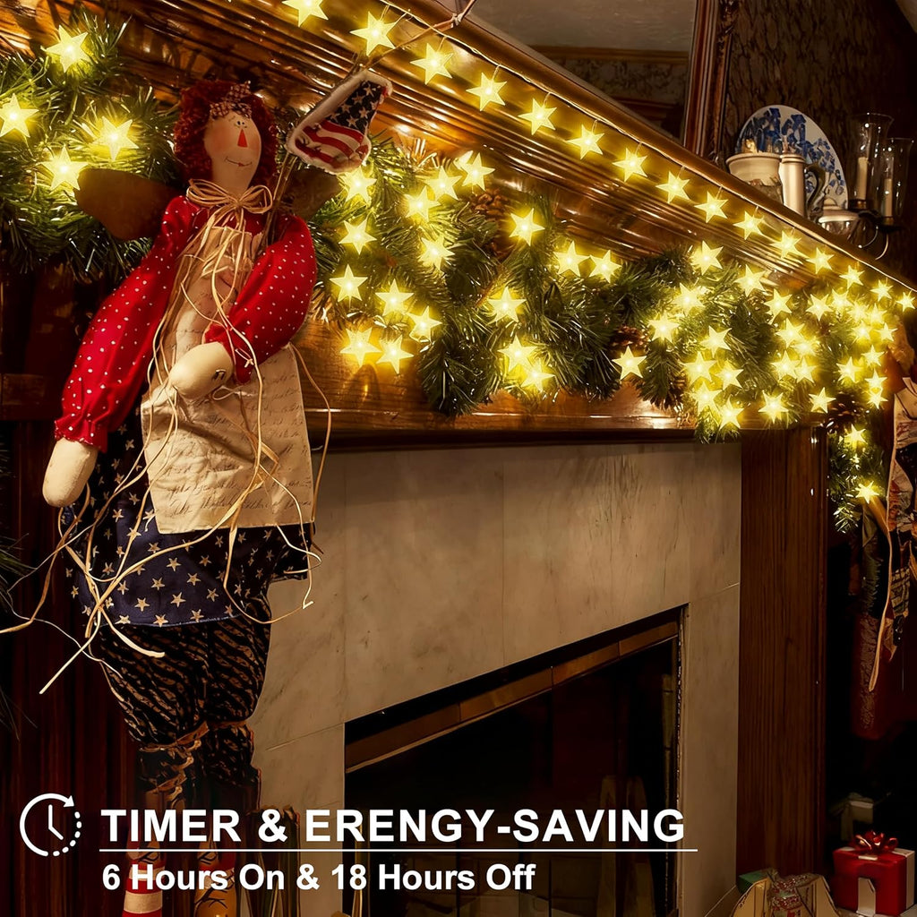 echosari 158IN Star String Lights Battery Operated Auto Timer Warm White