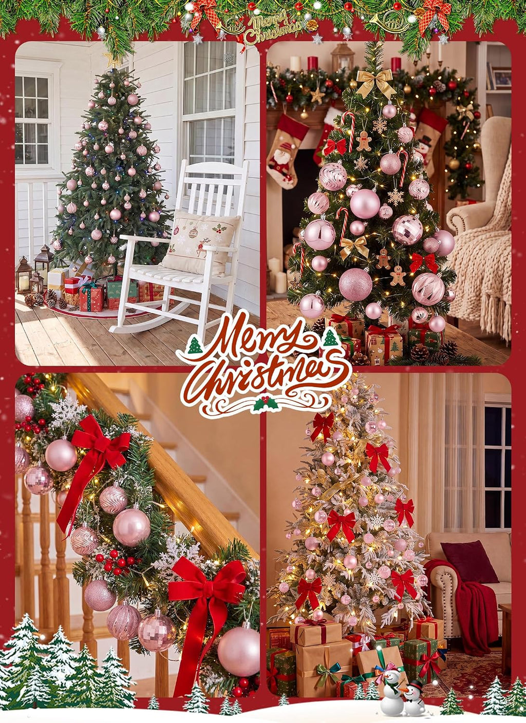 Brightown 36‑Pack Pink Shatterproof Christmas Tree Ball Ornaments Set