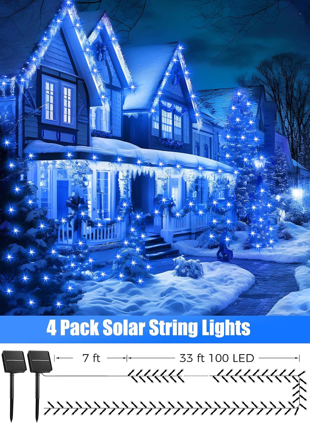 Minetom Solar String Lights for Outside, 4 Pack Total 160FT 400 LED