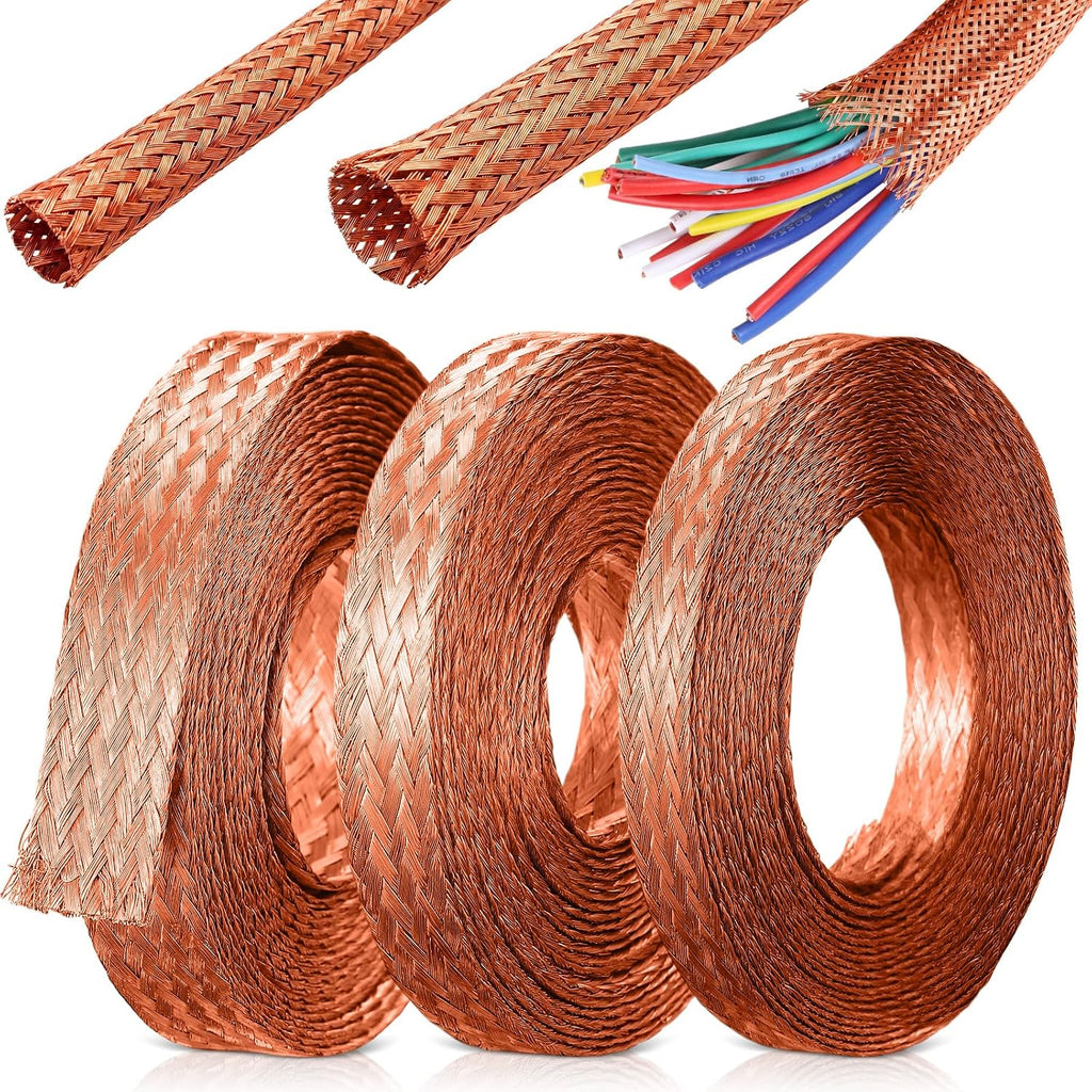 LEIFIDE Orange 3 Rolls Tinned Copper Braid Cable Shielding Sleeve