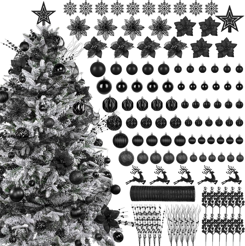 Ouddy Decor 105 Pcs Black Christmas Tree Ball Ornaments Decorations Set