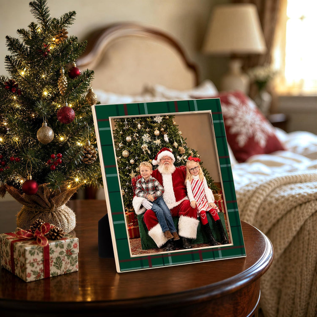 eletecpro Christmas Enamel Picture Frame Glass Cover Green Plaid 8x10