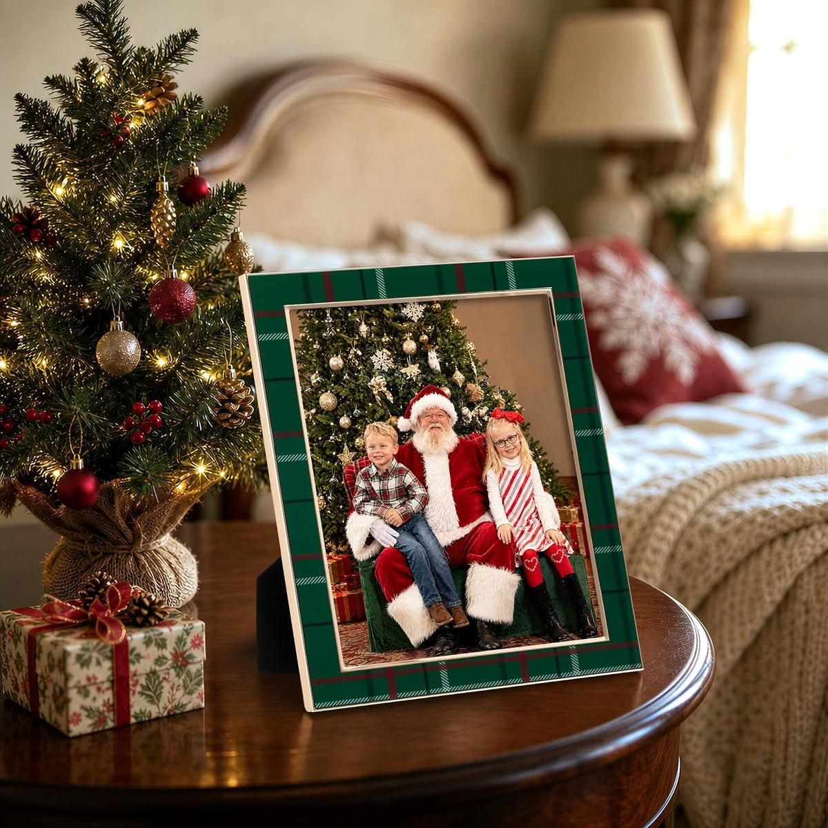 eletecpro Christmas Enamel Picture Frame Glass Cover Green Plaid 8x10