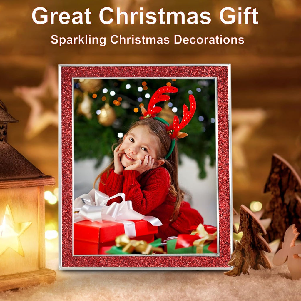 HIKWADERY 8x10 Picture Frame Glitter, Red Bling 8 by 10 Photo Frames with HD Real Glass, for Wall or Tabletop Display, Family Friends Wedding Mother's Day Gift (8 x 10, Red)