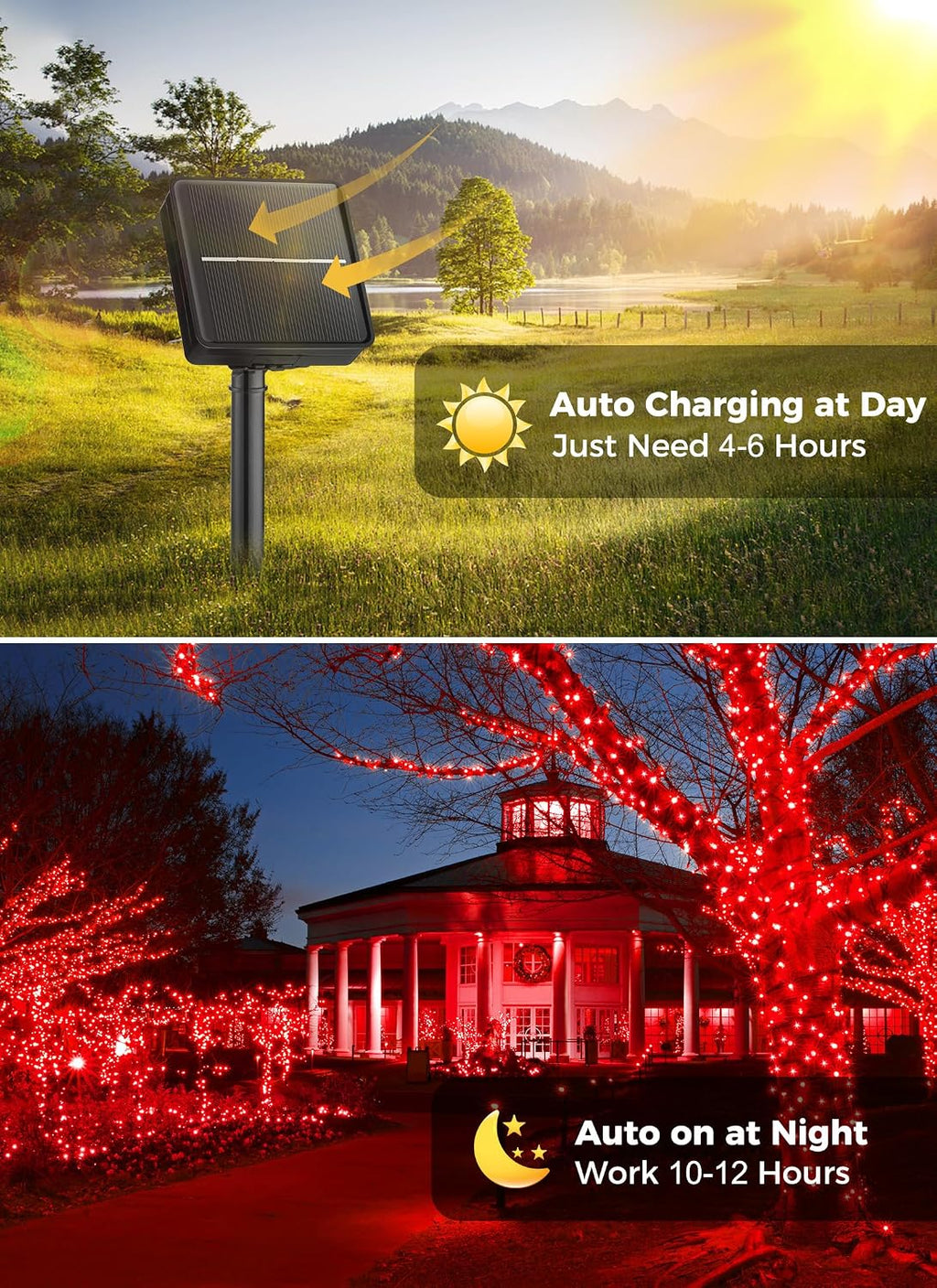 Minetom Solar String Lights Outdoor,2 Pack Total 80FT 200 LED String Light