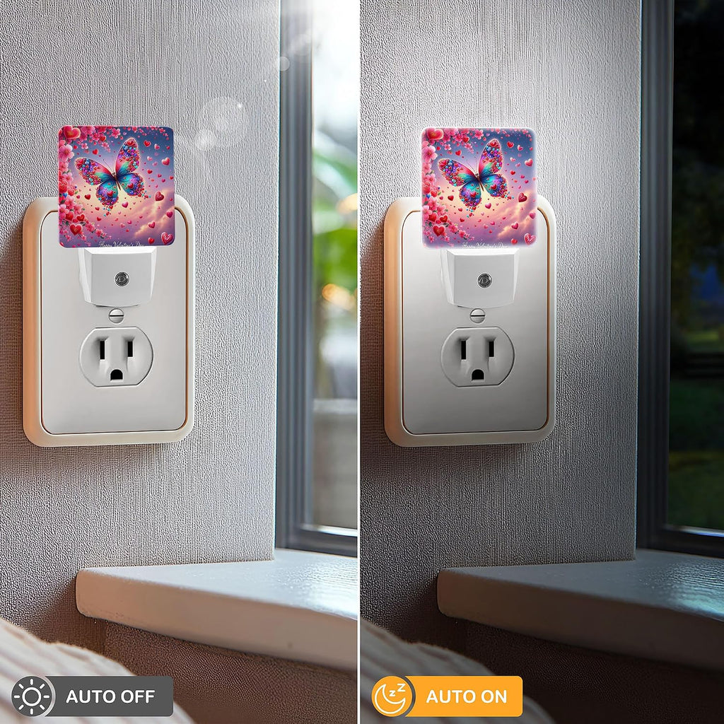 LED Night Light Lamp with Smart Sensor Dusk to Dawn Sensor,Cute Butterfly Happy Valentine's Day Red Hearts Night Light Daylight White,0.5W Plug-into Wall for Adults,Bedroom,Bathroom,Hallway