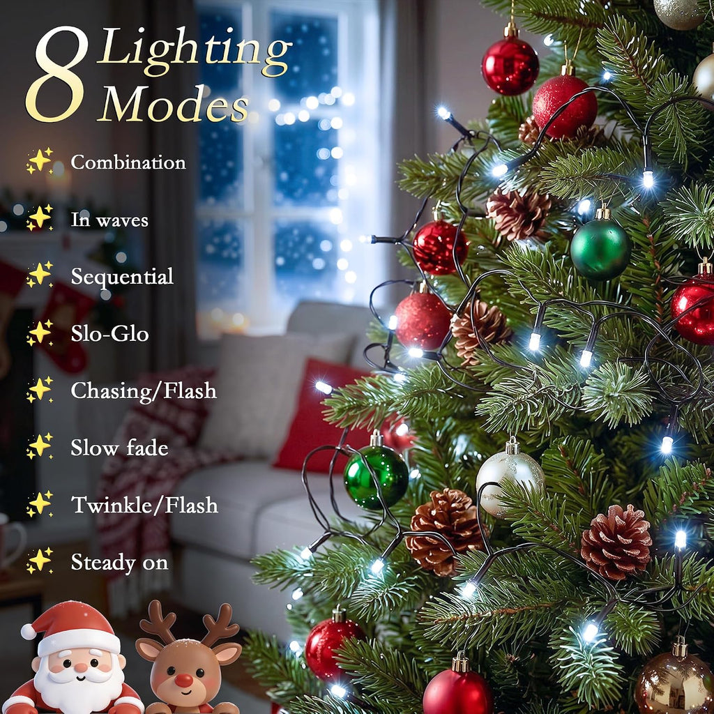 66FT 200 LED White Fairy Lights, Dark Green Wire 8 Modes Timer, IP44 Waterproof Outdoor Indoor String Lights for Patio Garden Backyard Bedroom Classroom Weeding Christmas Decor