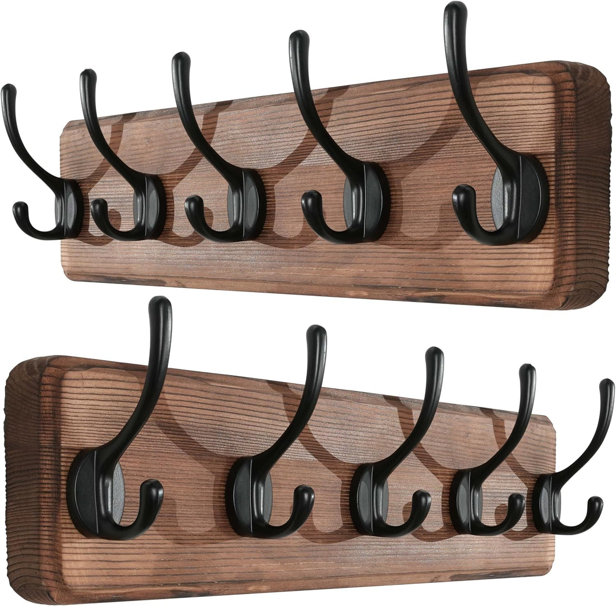 SKOLOO Rustic Coat Rack Wall Mount, 5 Hooks, 17 Inch, Solid Wood, Brown