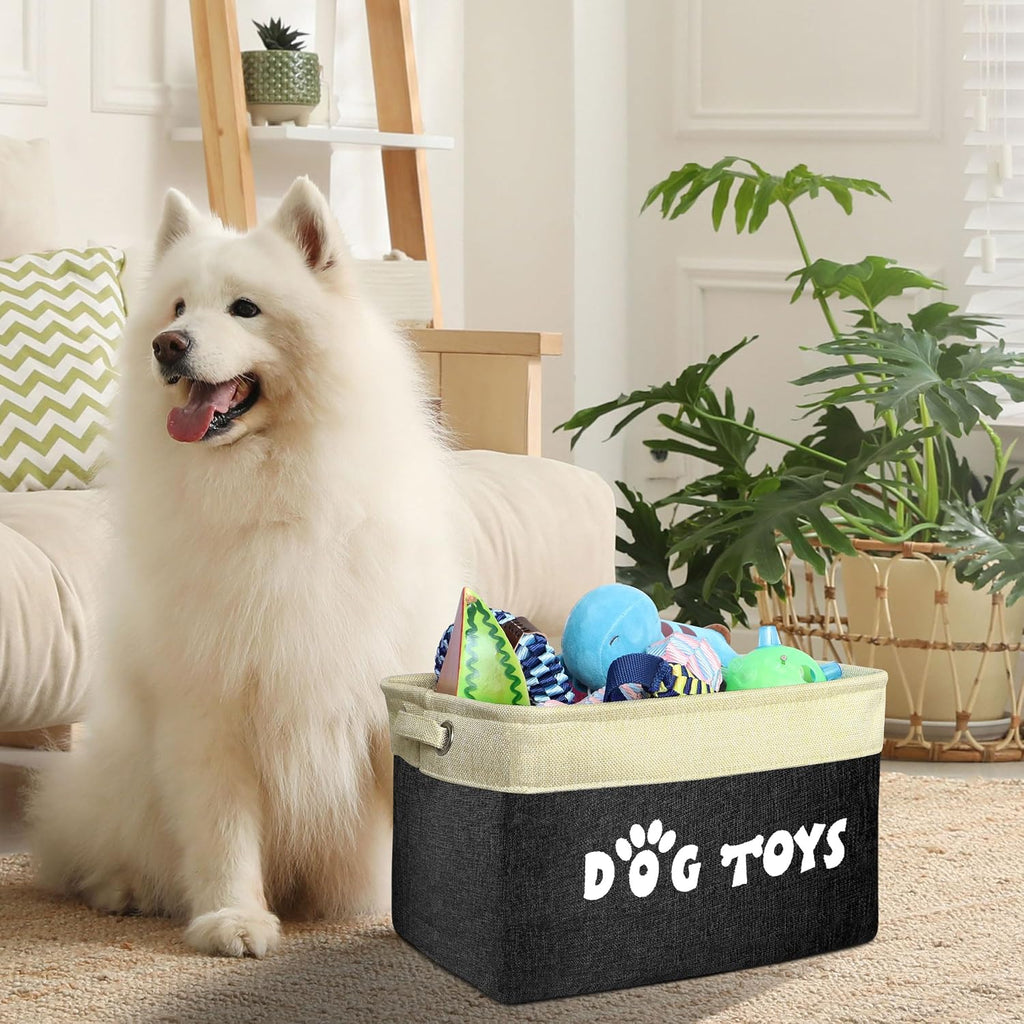 PET ARTIST Dog Toy Basket, Large Collapsible, Black, M: 15"x11"x9"