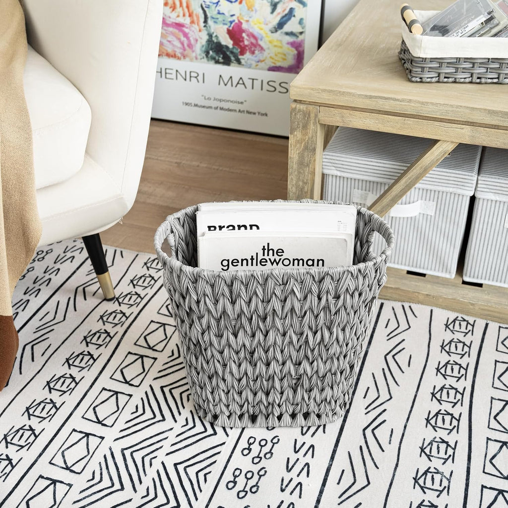 GRANNY SAYS Bathroom Trash Can, Wicker Waste Basket for Bathroom, Gray