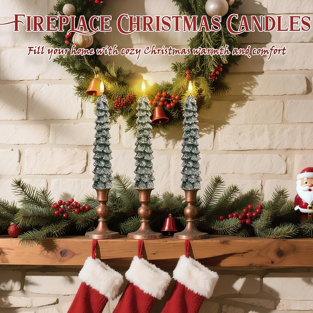 Flameless Christmas Tree Taper Candles with Remote Set of 3, Snowflake